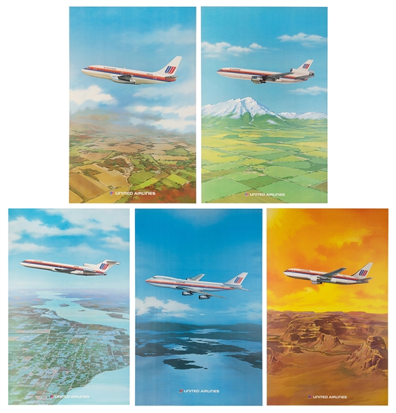  BOIE. Series of 5 United Airlines / Boeing airplane posters...