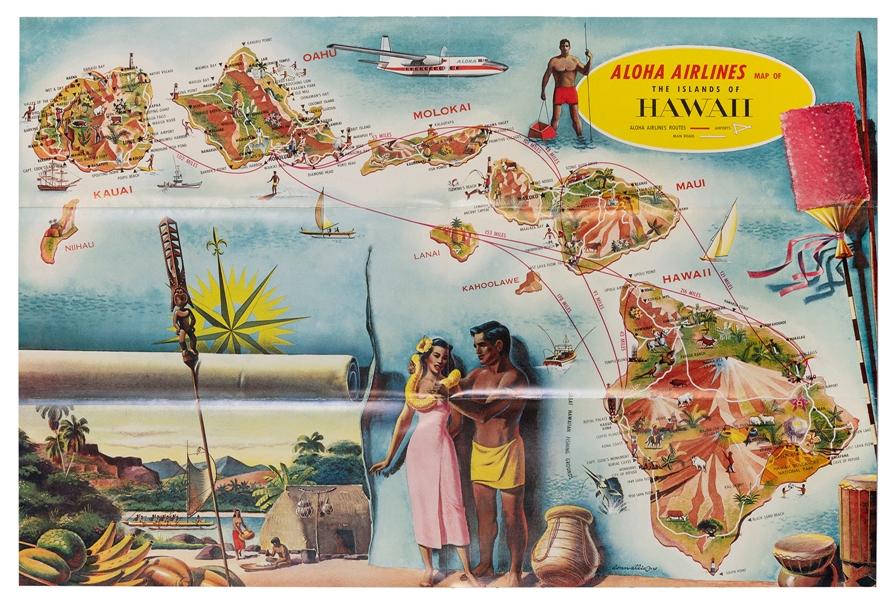  ALLISON, Donn. Aloha Airlines Map of the Islands of Hawaii....