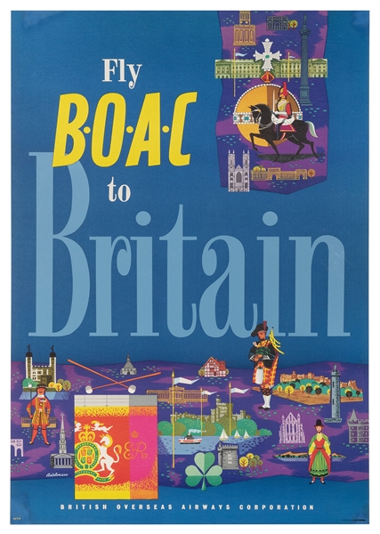  ADELMAN. Fly BOAC to Britain. Great Britain, ca. 1959. Colo...
