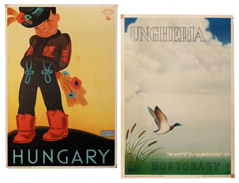  [HUNGARY]. Pair of vintage tourism posters. Circa 1930s. In...