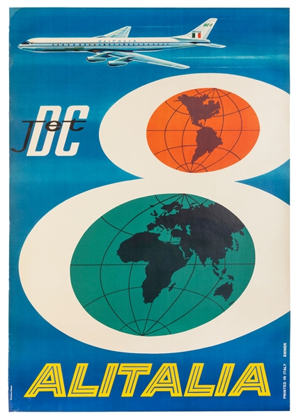  EMMER. Jet DC-8. Bologna: Bodoniana, 1960s. Poster depictin...