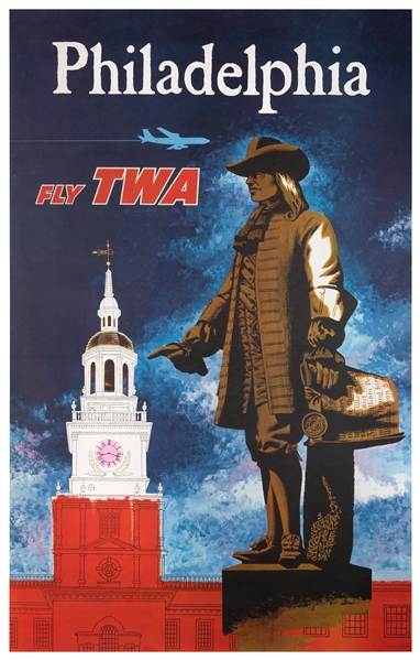  Philadelphia / Fly TWA. Circa 1960s. Airline poster with a ...