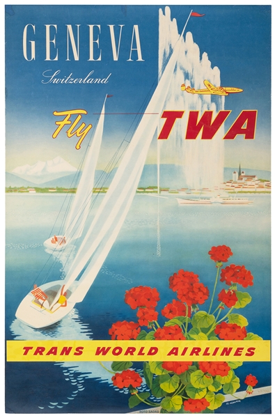  MAHRER, Walter. Geneva Switzerland / Fly TWA. Geneva: Roto-...