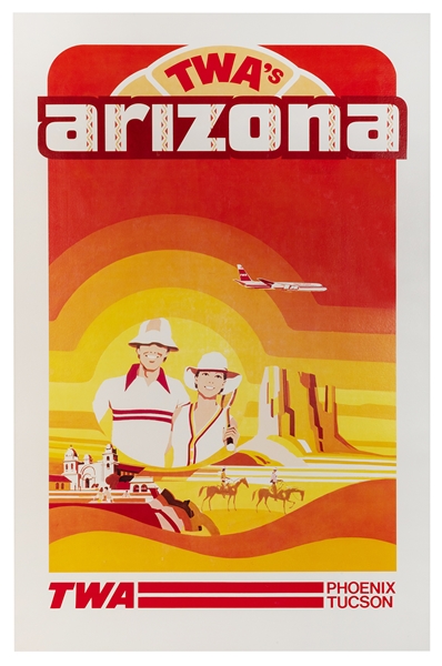  TWA’s Arizona / Phoenix / Tucson. 1970s. 39 ½ x 25 1/8”. Li...