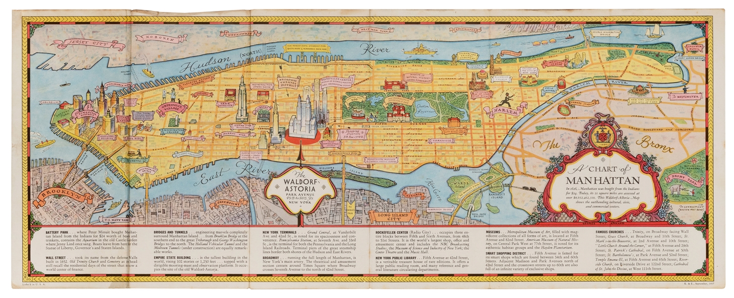  ANNAND, George (1890-1980). Chart Map of Manhattan. 1936. C...