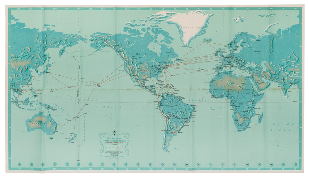  Pan American Airways World System Map. 1956. Art by John Br...