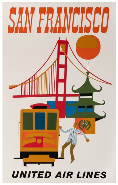  San Francisco / United Air Lines. 1960s. Color silkscreen a...