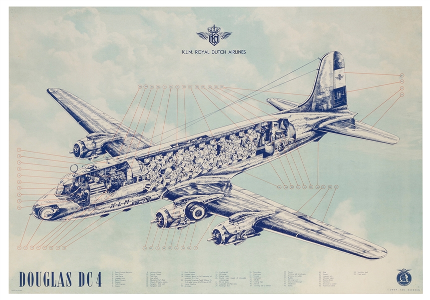  VAN HEUSDEN, Joop. KLM / Douglas DC 4. Circa 1940s. Poster ...