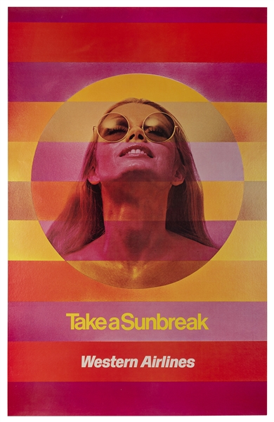  Western Airlines / Take a Sunbreak. 1970s. A woman exalts i...