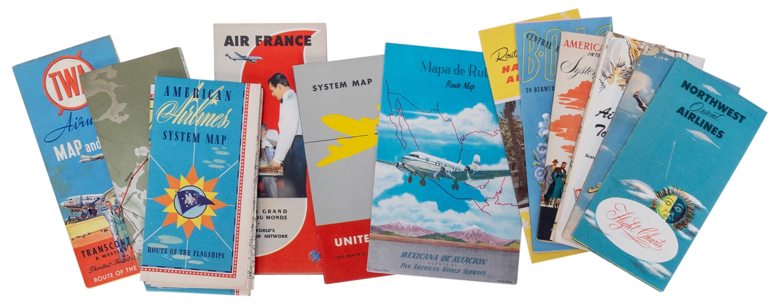  [MAPS]. -- [AIRLINES]. A dozen mid-20th century airline map...