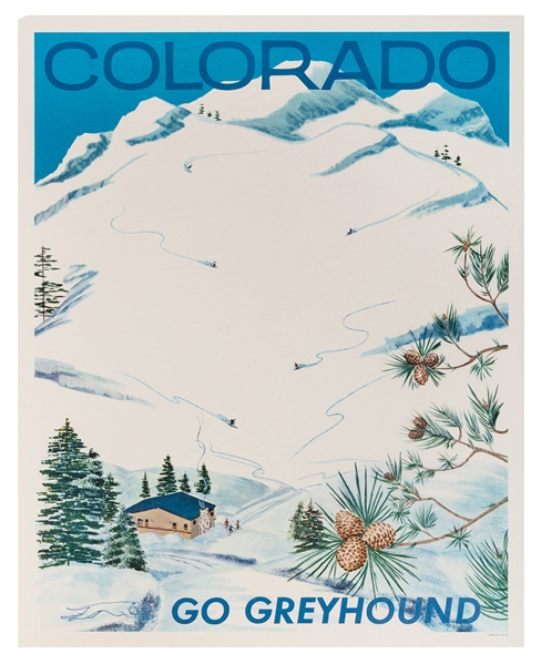  Colorado / Go Greyhound. USA, ca. 1960s. Poster showing ski...