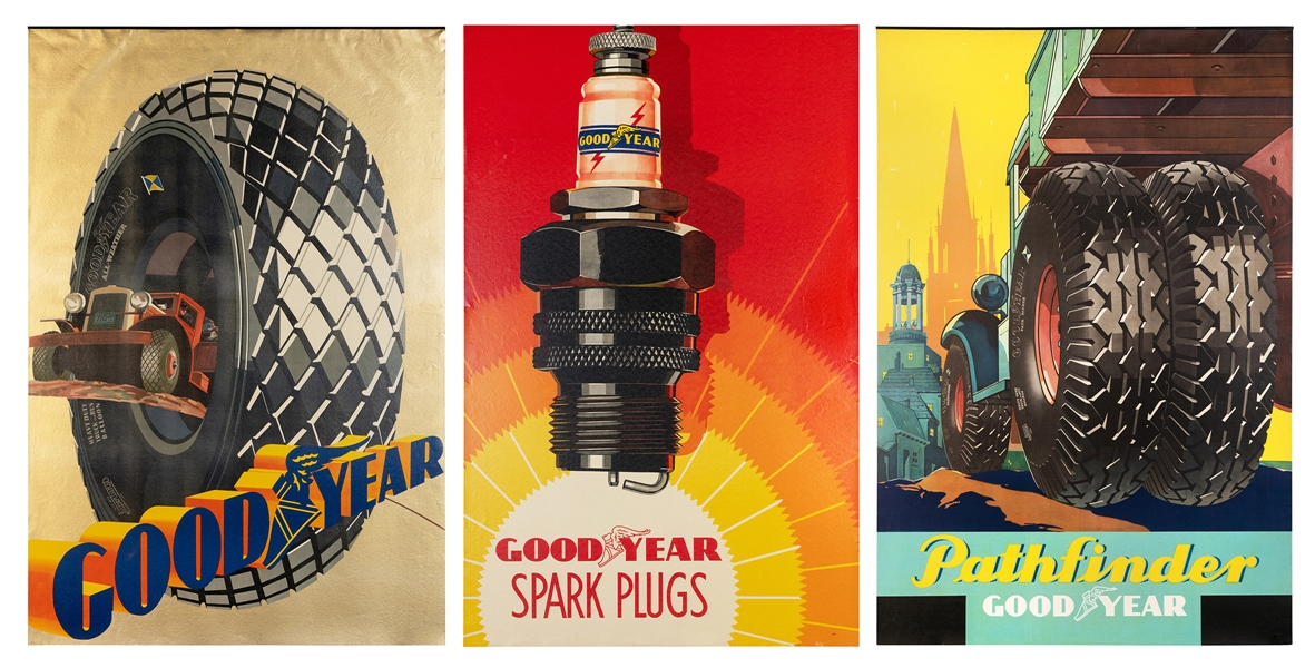  A group of 3 Goodyear posters. Np, ca. 1940s. Advertisement...