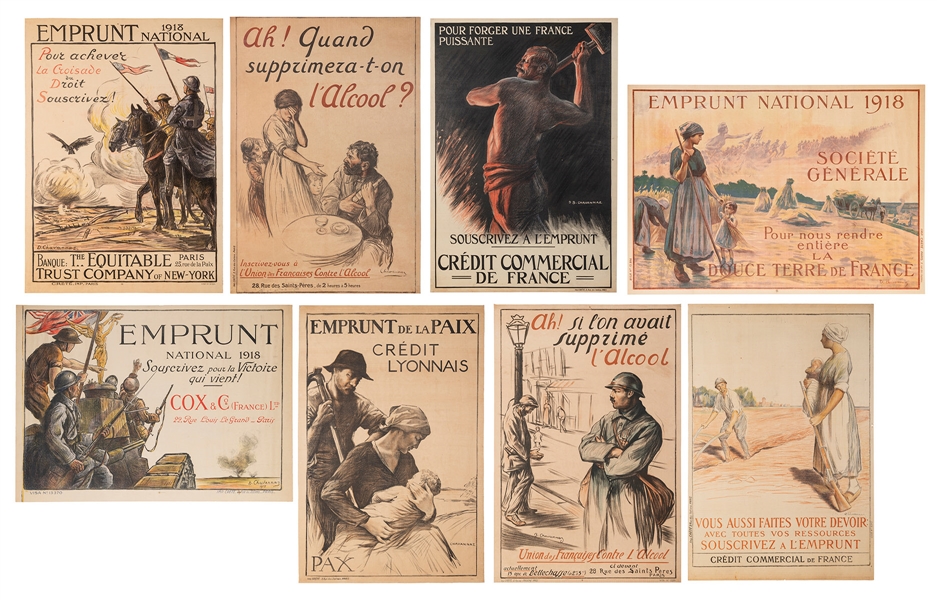  CHAVANNAZ. Group of 8 French World War 1 posters. Paris, v....