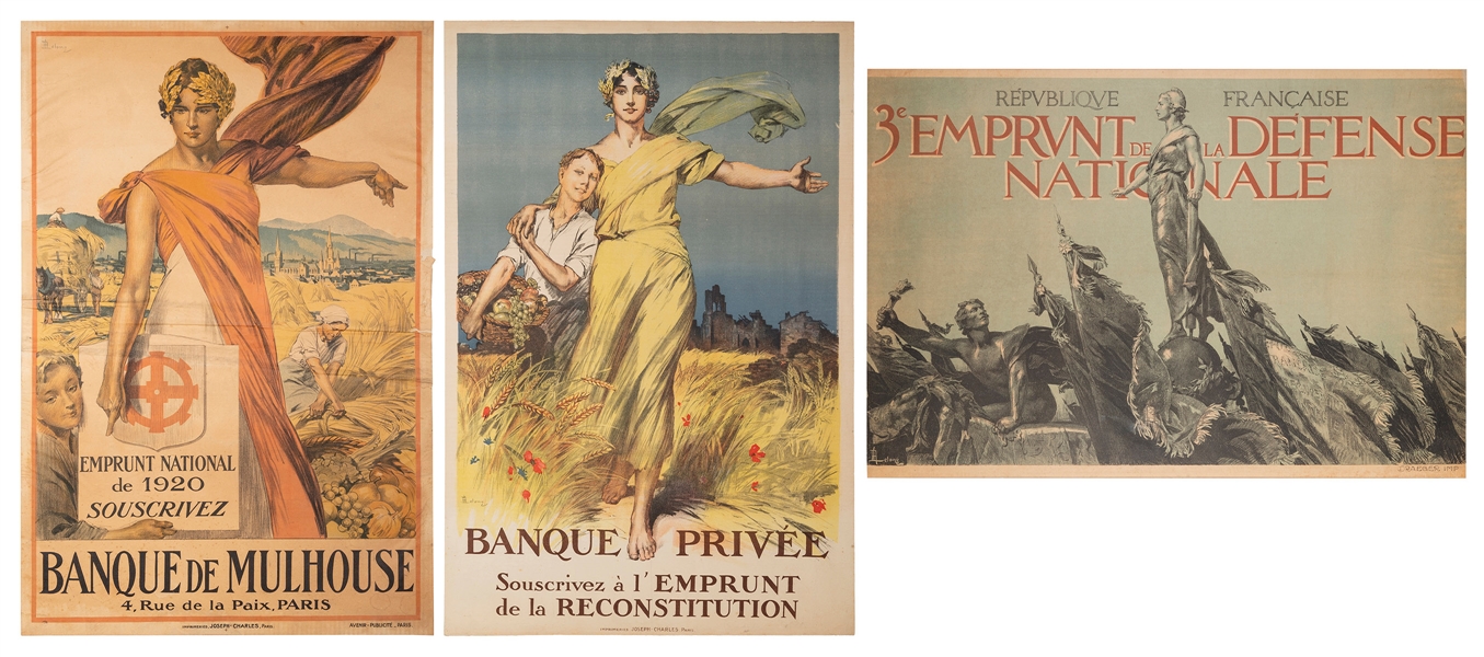 LELONG, Rene (1871-1933). Trio of French war loan posters. ...