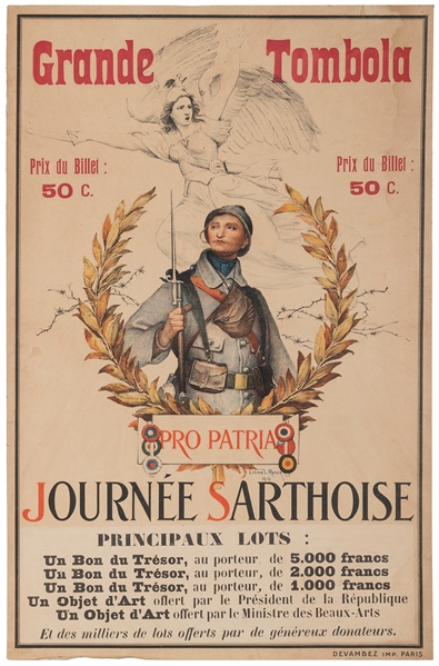  ROYER, Lionel. Grande Tombola / Journee Sarthoise. 1916. Pa...
