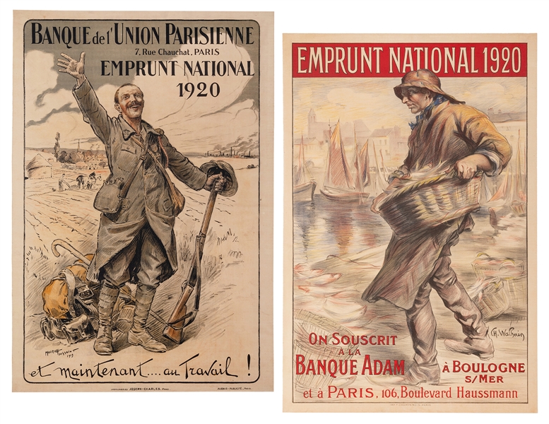  [WORLD WAR I] Pair of French posters. Color stone lithograp...