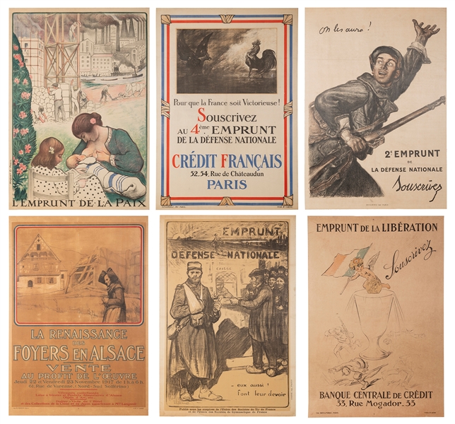  [WORLD WAR I] Group of 6 French war loans and relief poster...