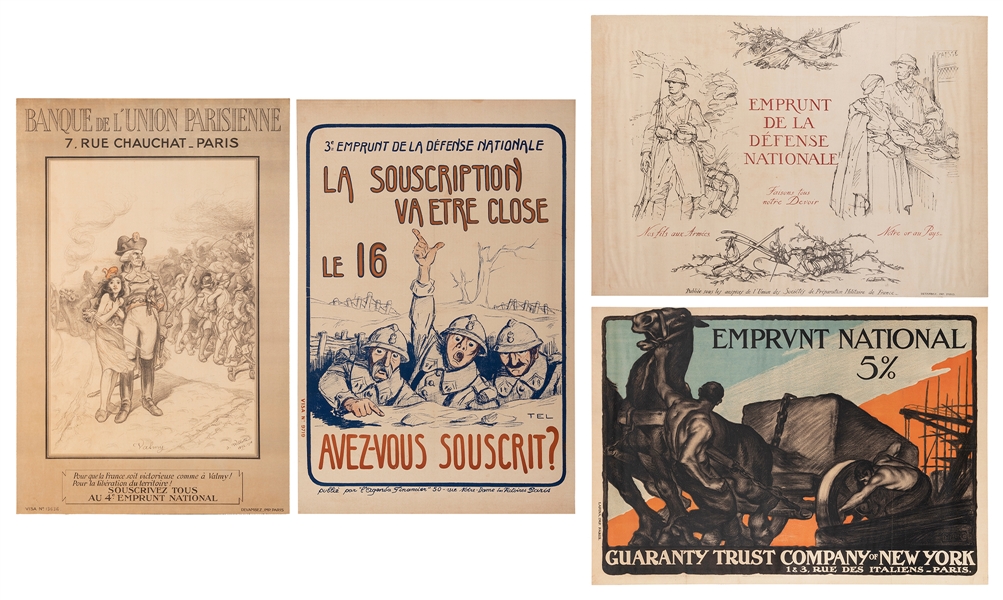  [WORLD WAR I] Group of 4 French war bonds posters. Lithogra...