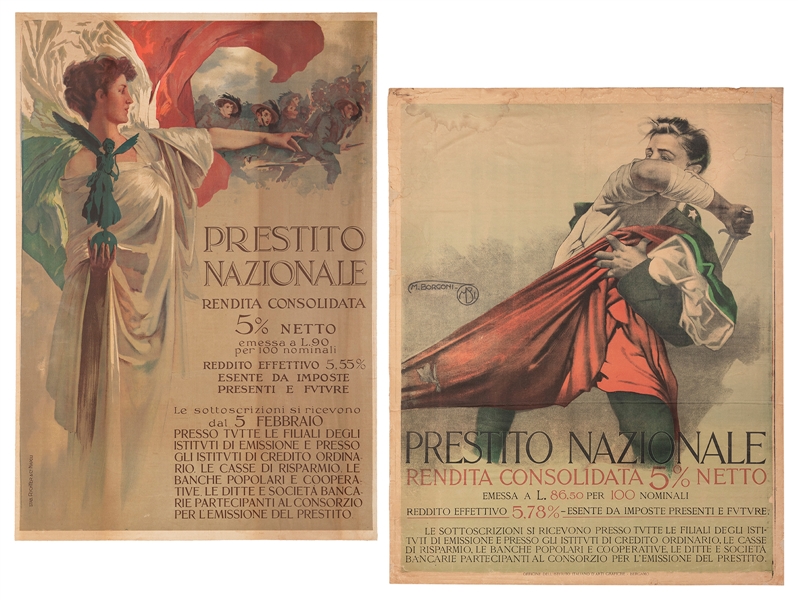  [WORLD WAR I] Pair of Italian war loan posters. Including: ...