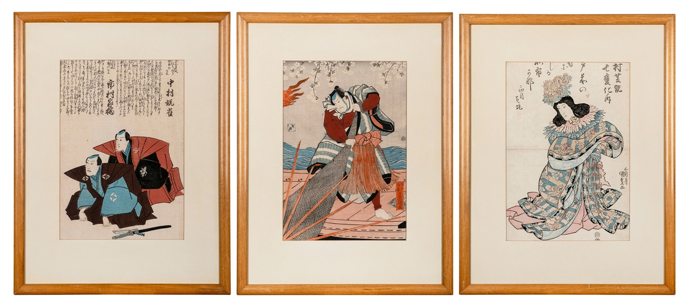  [JAPANESE]. A group of 3 19th century color woodblock print...