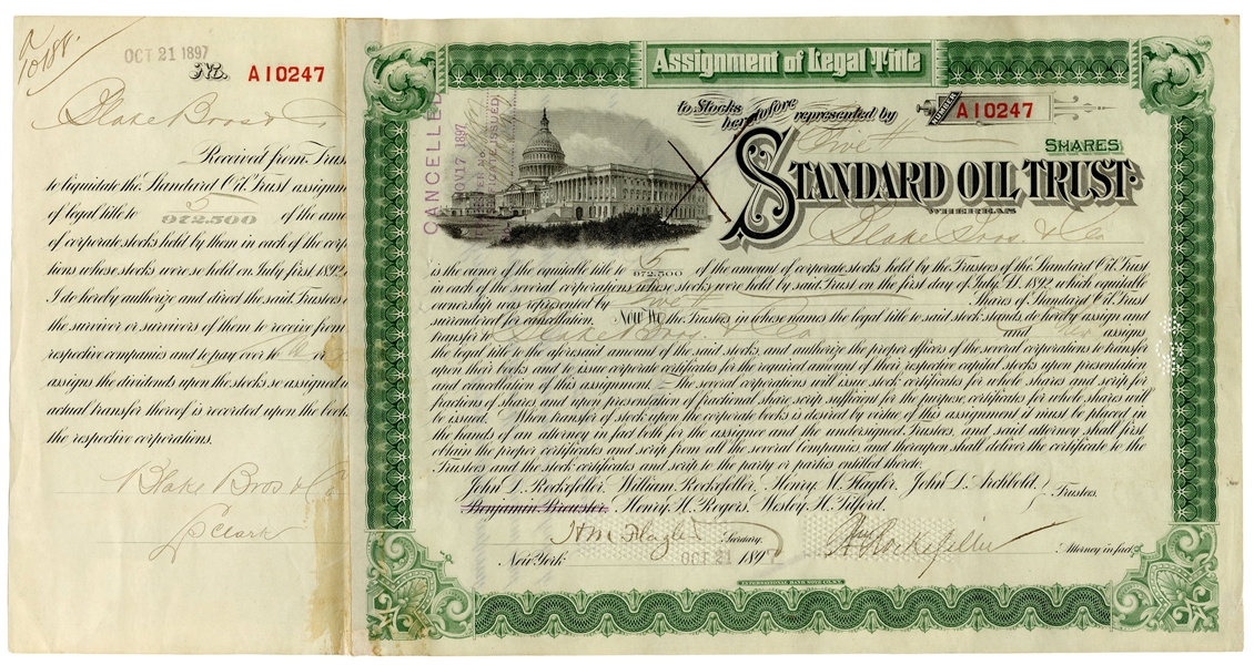  [STOCKS]. Standard Oil Trust 5 shares stock certificate iss...