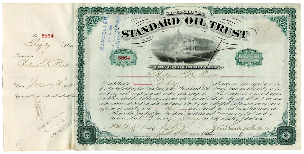  [STOCKS]. Standard Oil Trust stock certificate for 50 share...