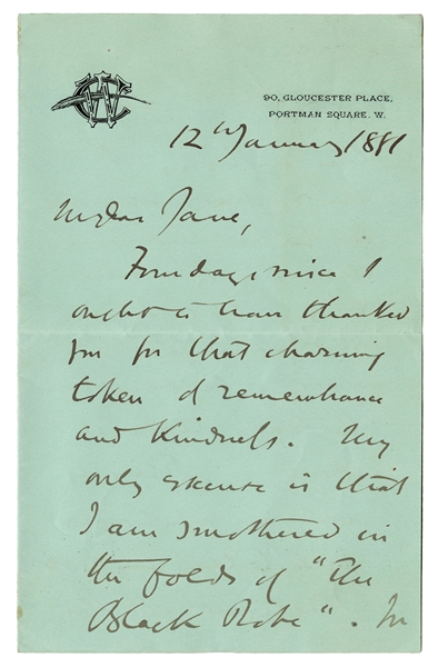  COLLINS, William Wilkie (1824–1889). Autograph letter signe...