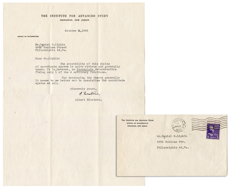  EINSTEIN, Albert (1879–1955). Typed letter signed (“A. Eins...