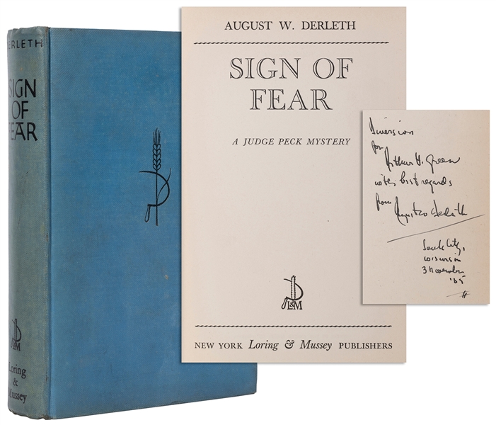  DERLETH, August W. (1909–1971). Sign of Fear: A Judge Peck ...