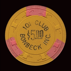  101 Club (N. Las Vegas) $5 Casino Chip. 3rd issue. R-9.