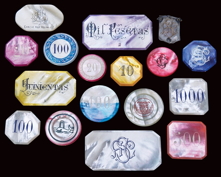  Collection of Mother of Pearl Gambling Chips. V.p. (predomi...