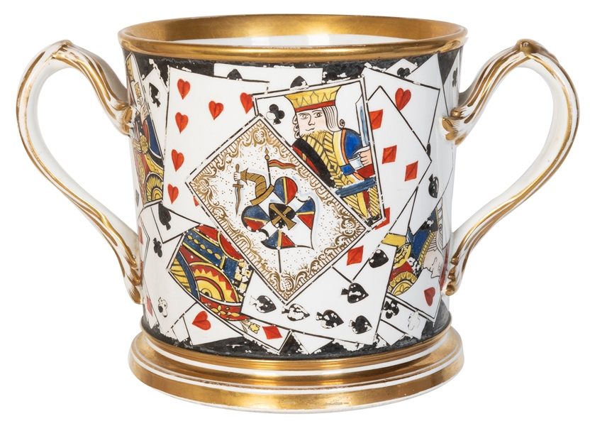  Porcelain Playing Cards Loving Cup. [English], ca. 1860s. F...