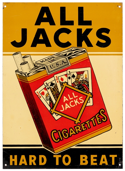  [TOBACCIANA]. All Jacks Hard to Beat. 1930s. Tin sign adver...