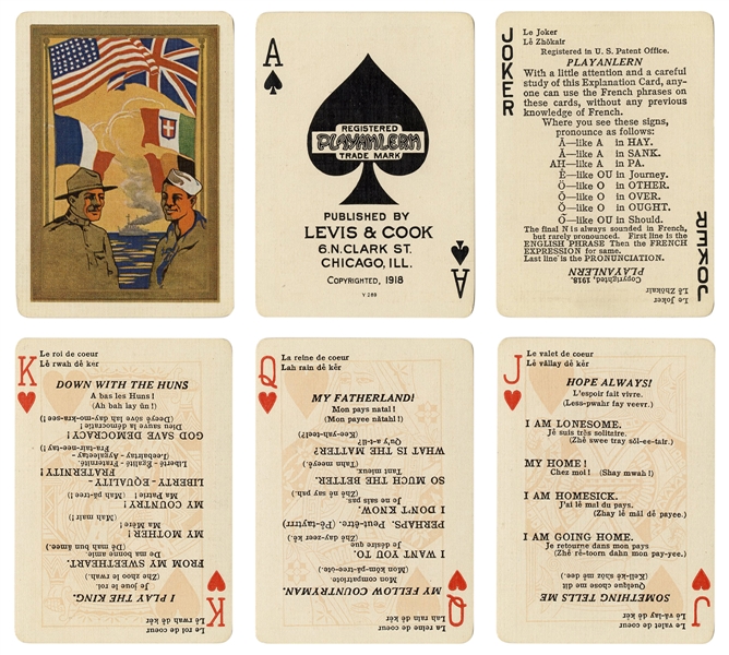  [WORLD WAR I]. Levis & Cook “Playanlearn” Playing Cards. Ch...