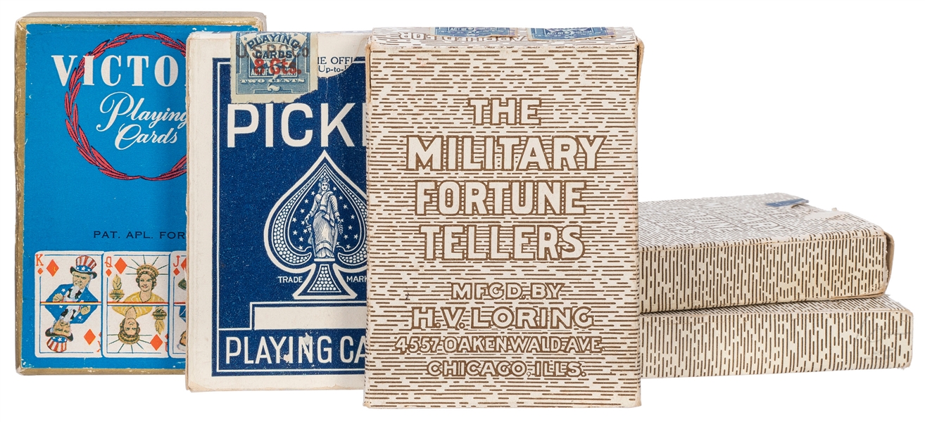  [MILITARY]. A group of 7 military-themed playing card decks...