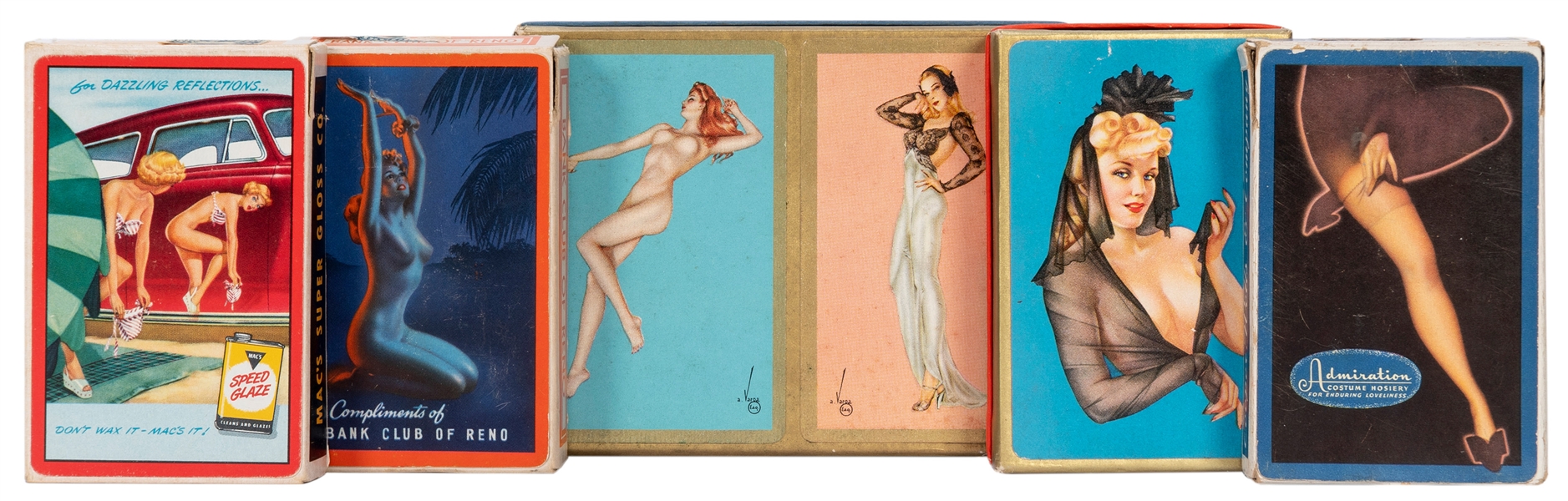  [PIN-UP]. Five vintage pin-up decks of playing cards. Inclu...