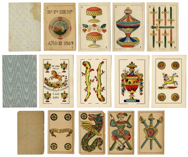  Trio of Spanish Packs of Playing Cards. Wood-engraved playi...