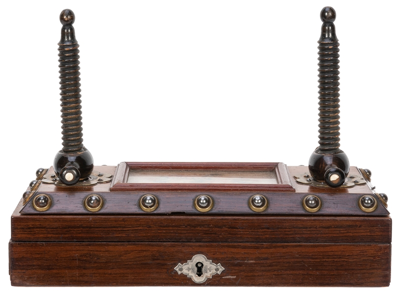  Antique Bone Gaming Set in Locking Card Press Box. 19th cen...