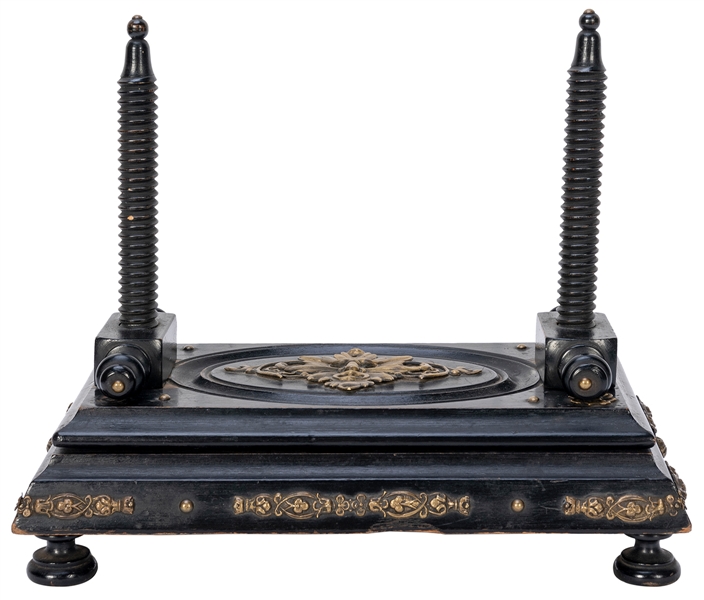  Black Wooden Card Press with Brass Fixtures. 19th century. ...