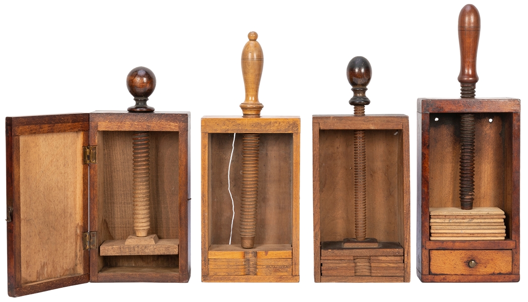  Four Antique Wooden Multi-Deck Card Presses. Circa 19th/ear...