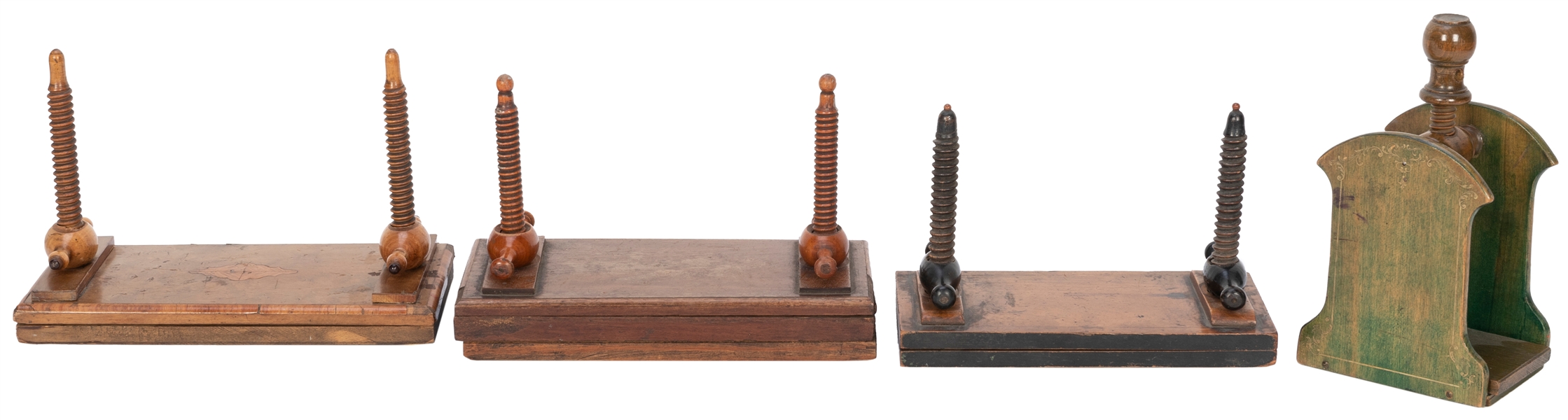  Four Antique Wooden Card Presses. 19th century. Including t...