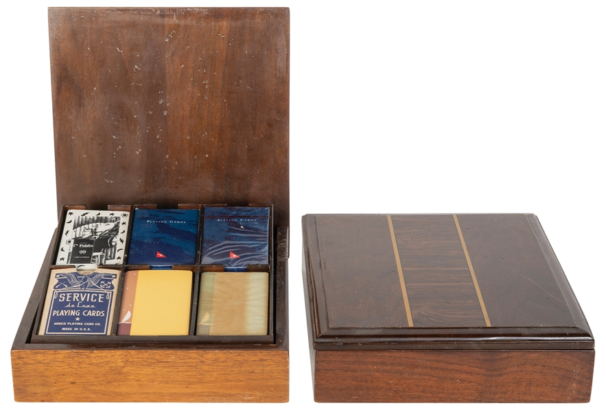  Pair of Inlaid Wooden Playing Card Deck Cases. Two square i...