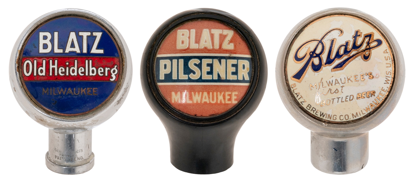  Trio of Blatz Beer ball tap knobs. Including Blatz Old Heid...