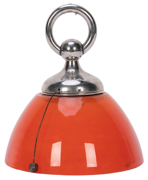  Clockwork Spirit Bell. Circa 1920. Orange glass bell with n...