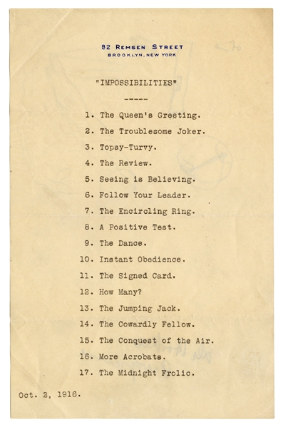  Hooker, Samuel. Program for Dr. Hooker’s “Impossibilities.”...