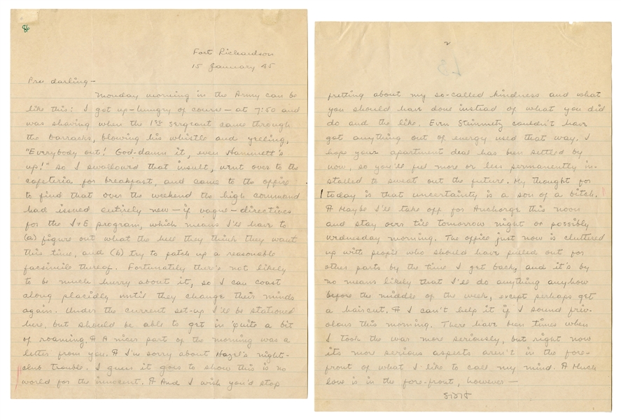  HAMMETT, Dashiell (1894–1961). Autograph letter signed (“SD...