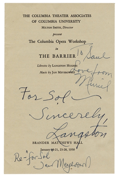  HUGHES, Langston (1901–1967). The Barrier: A New Musical Dr...