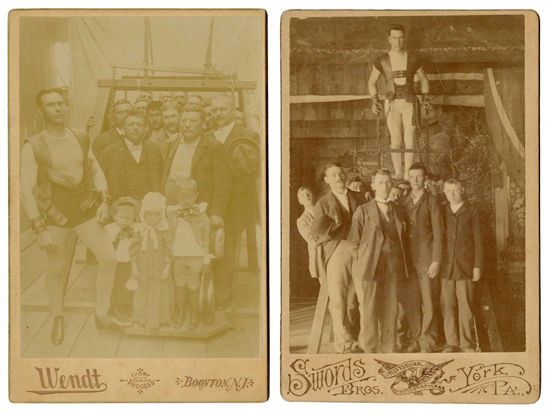  [STRONGMAN]. BLONDELL, Harry. Two cabinet card photographs....
