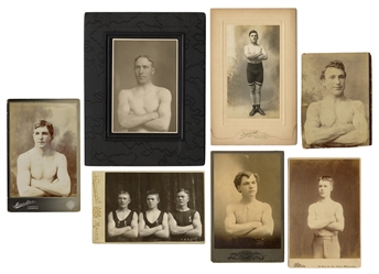 [BODYBUILDERS]. Seven photographs of bodybuilders, acrobats...