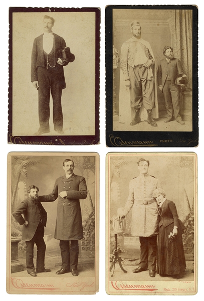  [GIANTS]. Four cabinet card portraits of sideshow giants. N...